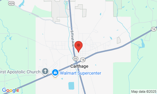 Google map image of our location in 113 North Pearl St  Carthage, MS