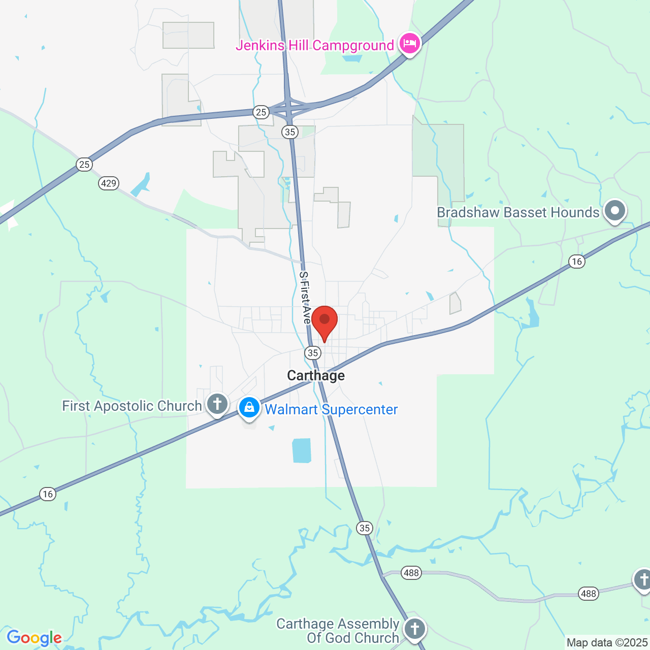 Google map image of our location in 113 North Pearl St Carthage, MS